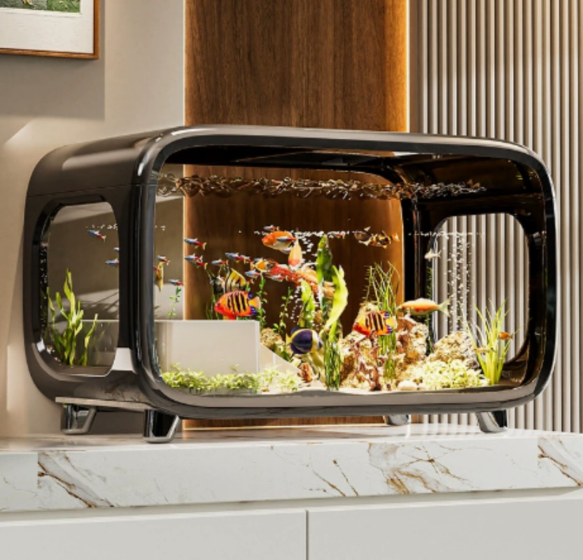 Fish Aquarium Home - ตู้ปลาโปร่งใสดีไซน์สร้างสรรค์ พร้อมฝาปิด เหมาะสำหรับวางบนโต๊ะ ตกแต่งบ้าน ห้องนั่งเล่น หรือใช้เป็นตู้ปลาขนาดเล็ก